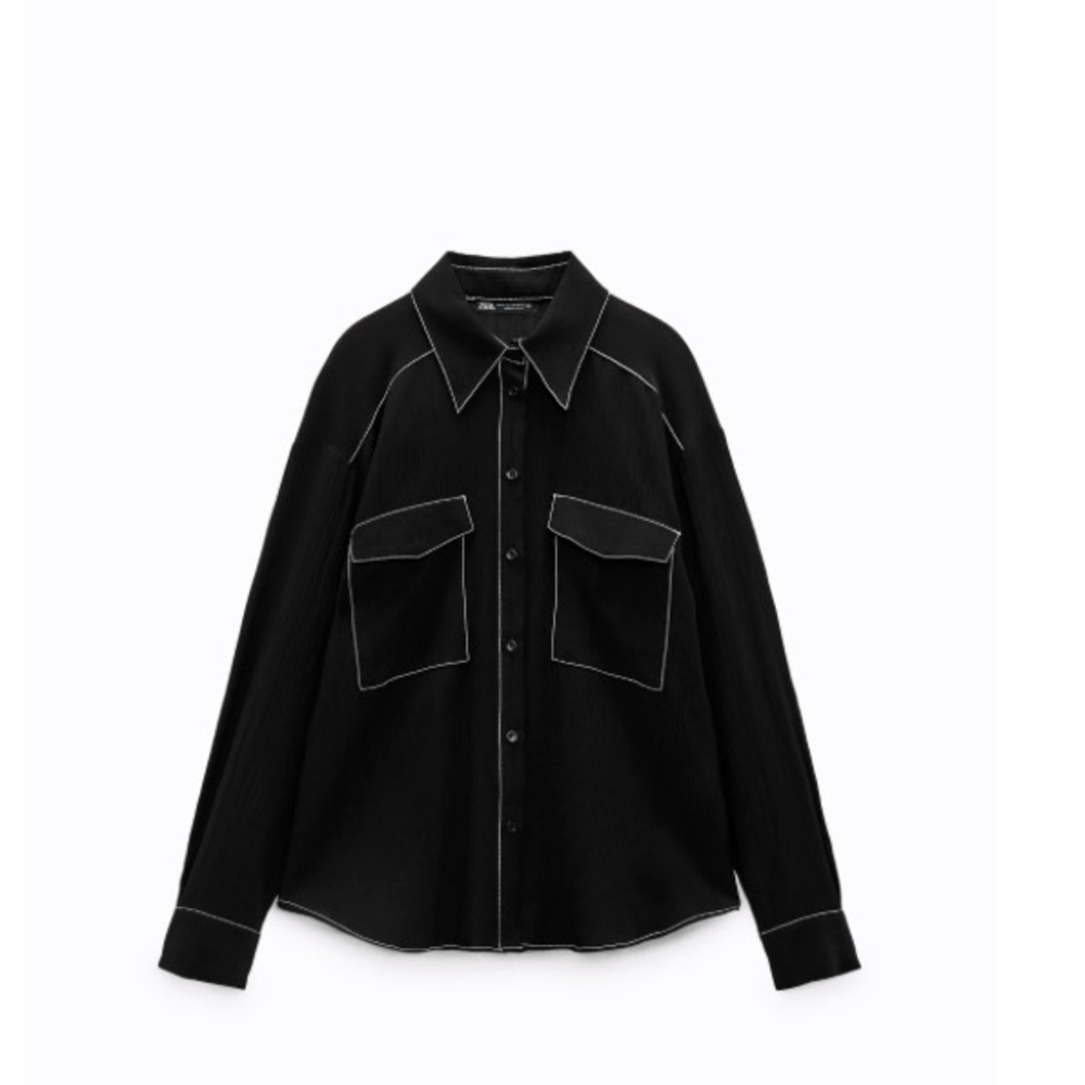 Zara Contrast Topstitch collared button up Shirt